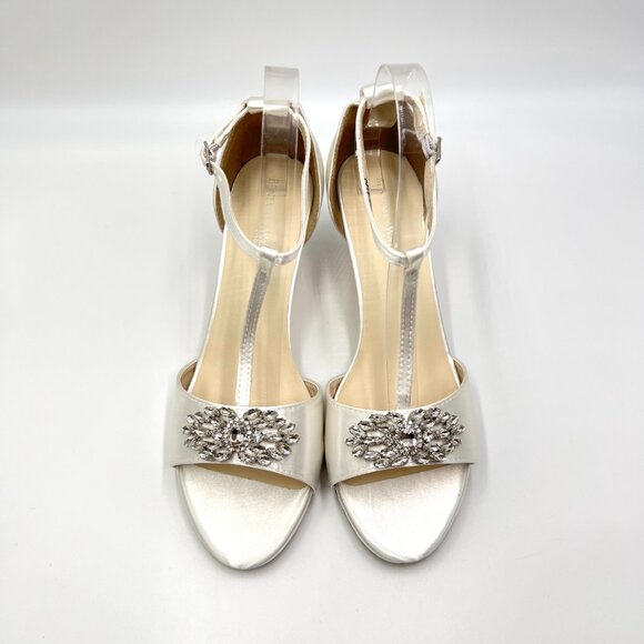 Touch Ups‎ Womens Size 9.5 Ophelia White Satin Jeweled Dress Sandals Heels Shoes - Picture 3 of 13